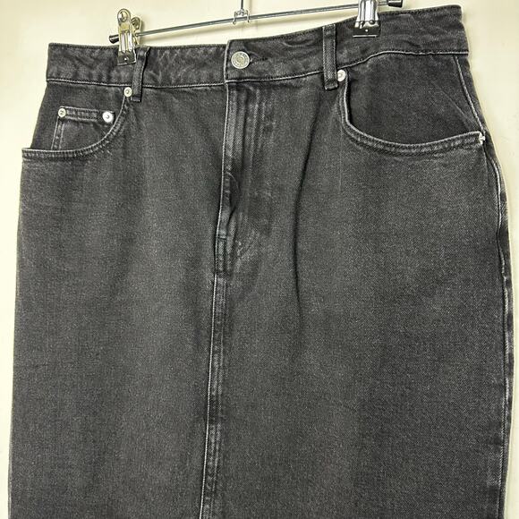 ASOS Design Black Denim Maxi Skirt Size 10 Front Slit High Waist - Picture 4 of 13